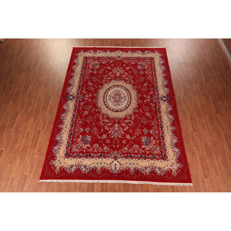 Traditional Kashan Turkish Rug Machine Made Red Oriental Carpet - 9'9" x 13'4"