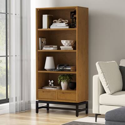 WYNDENHALL Devlin SOLID HARDWOOD and Metal 66x30 inch Rectangle Industrial Bookcase - 30"w x 14"d x 66" h
