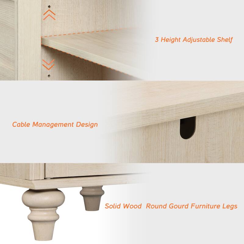 Farmhouse TV Stand for 65 Inch TV, Wood Console Table with Glass Door