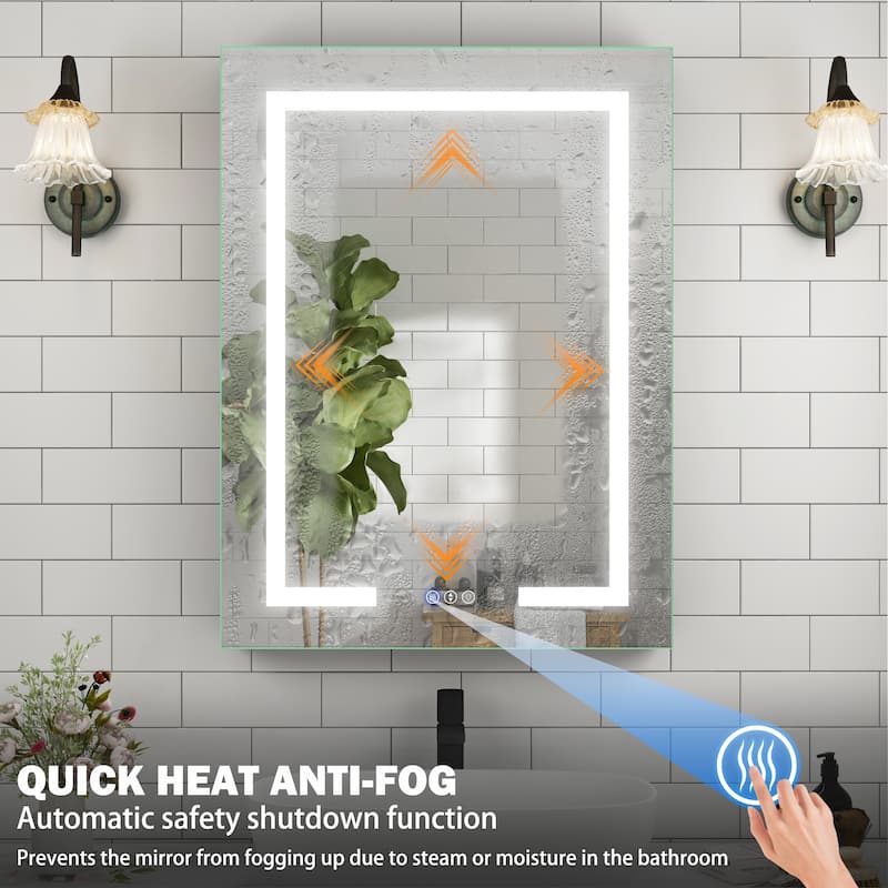 Rectangular Aluminum Recessed/Surface Mount Frameless Anti-Fog Medicine Cabinet with Dimmable LED Lights