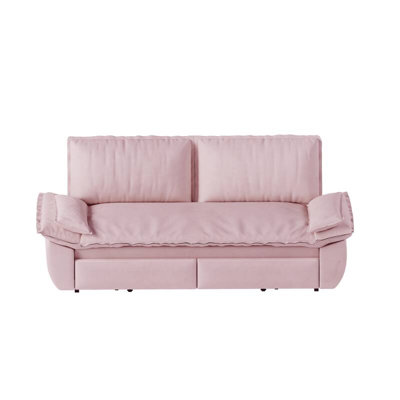 73.2" Queen Pull Out Sofa Bed, 3-in-1 Convertible Sleeper Sofa, Multi-Functional Velvet Loveseat Bed - Pink