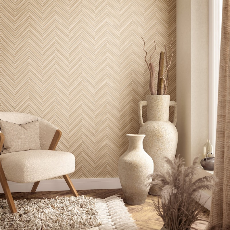 Galerie Wallcoverings Woods and Wicker Collection Herringbone Wood Effect Matte Finish Vinyl on Non-woven Wallpaper Roll