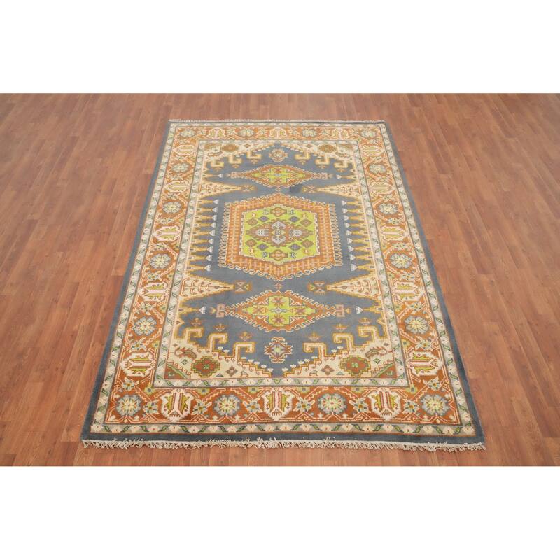 Hand Knotted Oriental 100% Wool Carpet Traditional Geometric Greys & Charcoal Viss Area Rug - 8' 11'' X 6' 0''