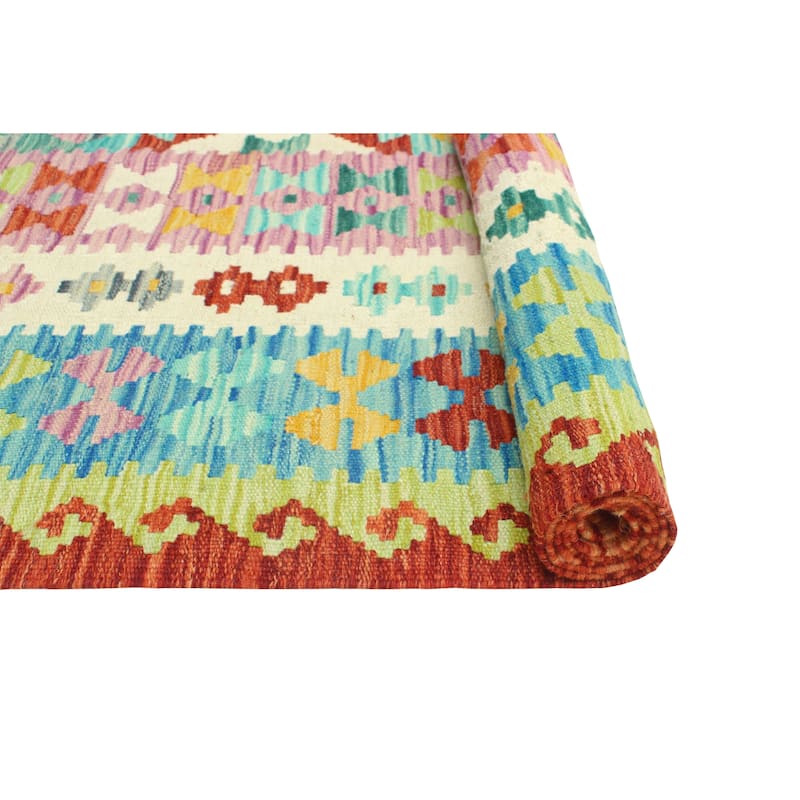 Flatweave Larry Red/Green Rug - 6'11" x 10'3"