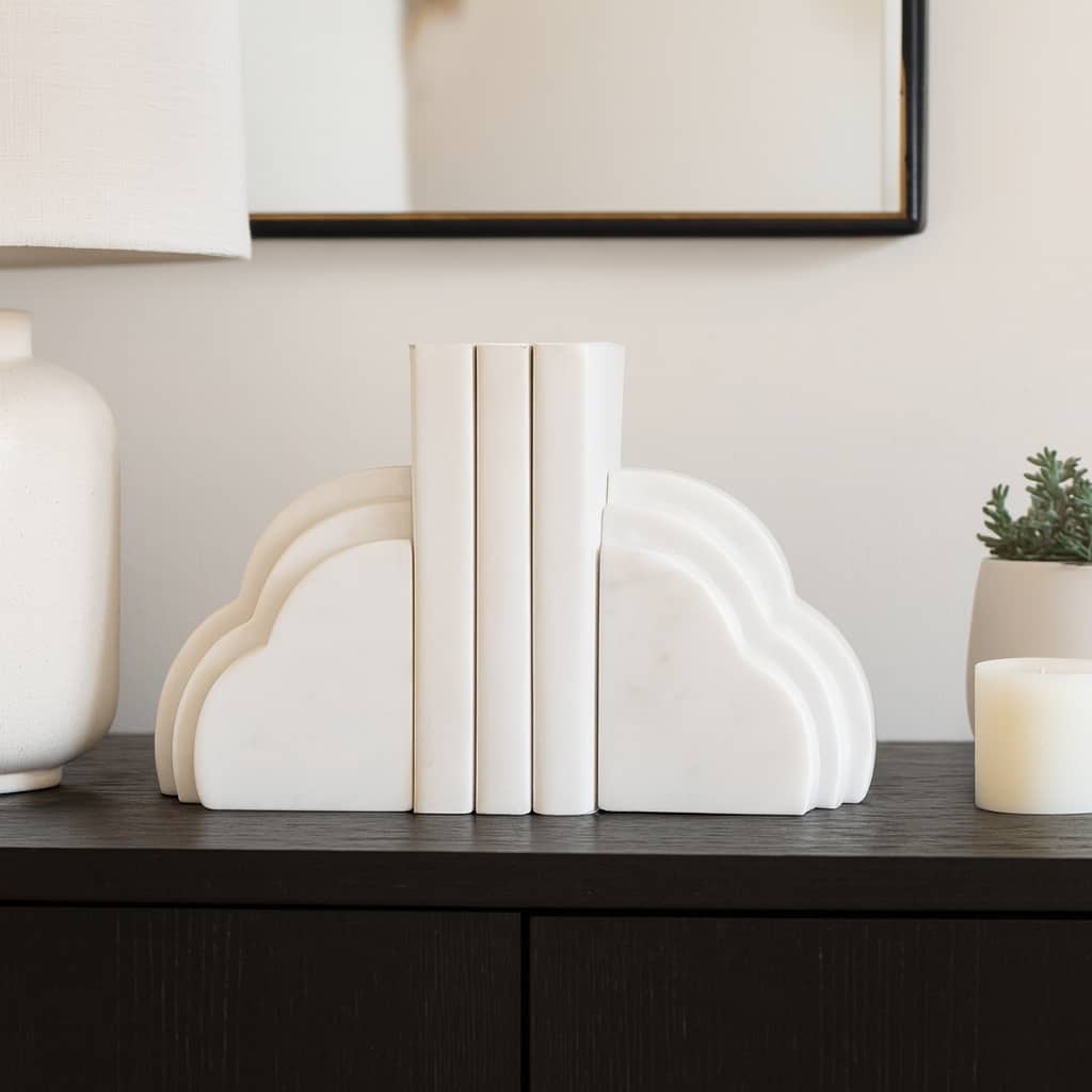 Modern Marble Rainbow Bookends for Home Library Decor - 6", White - 6.0"