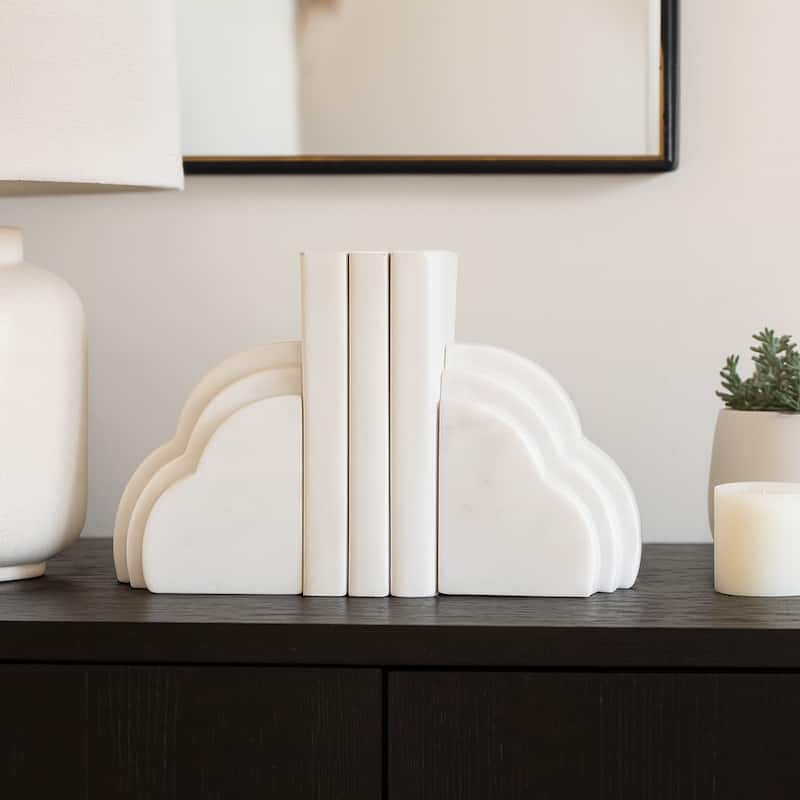 Modern Marble Rainbow Bookends for Home Library Decor - 6", White - 6.0" - White - 6.0"