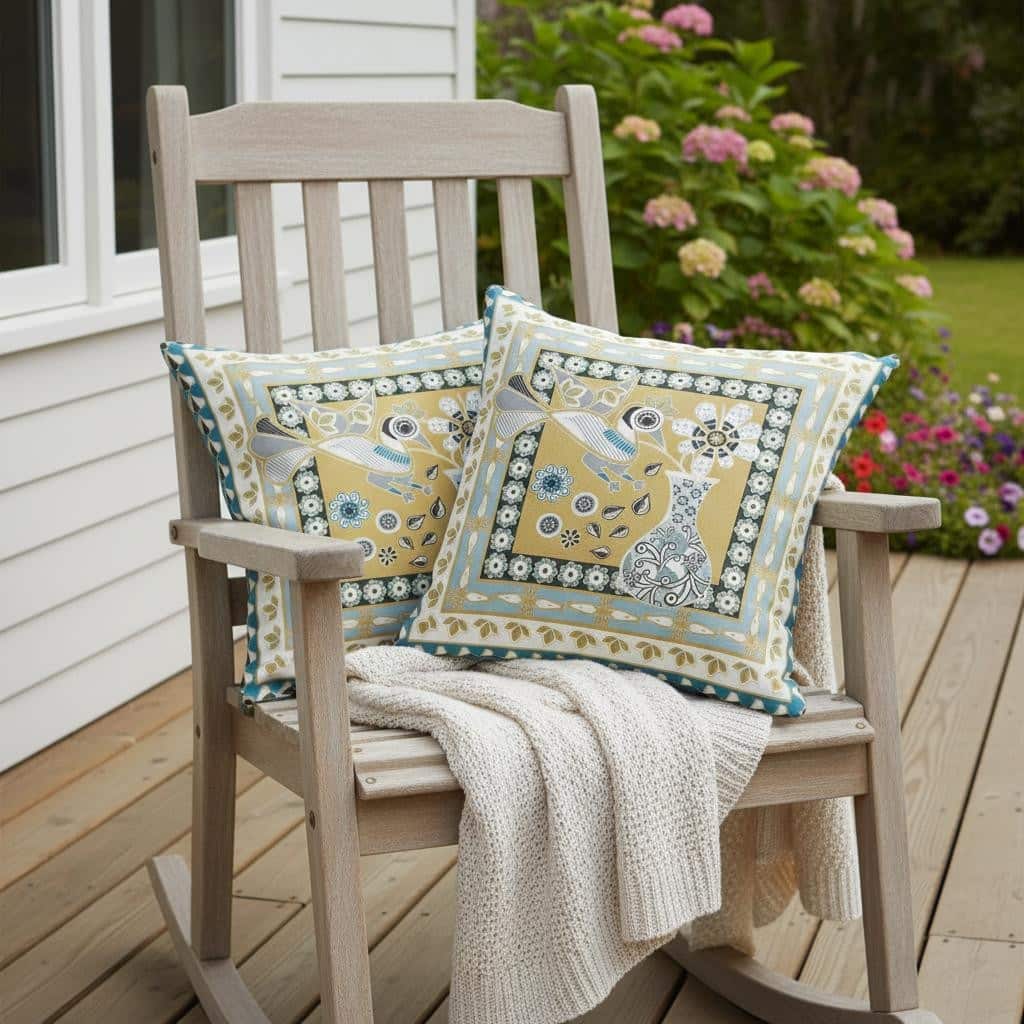 HomeRoots Set of Two 16" X 16" Beige and White Peacock Blown Seam Floral Indoor Outdoor Throw Pillow - 16.00' X '16.00' X '5.00