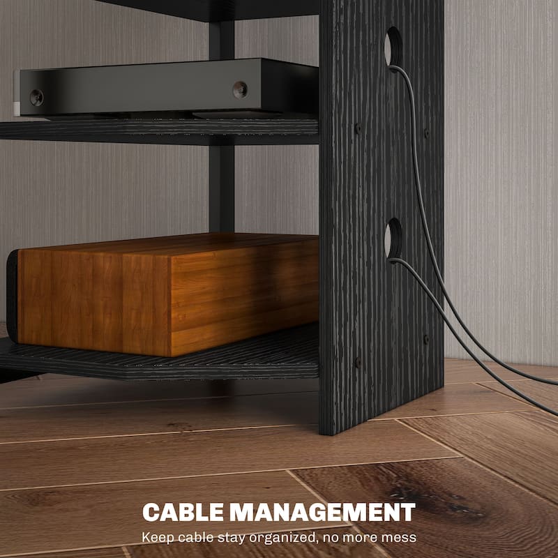 Corner TV Stand with 4 Shelves RGB LED Lighting Steel Frame and Cable Management for Living Room Storage
