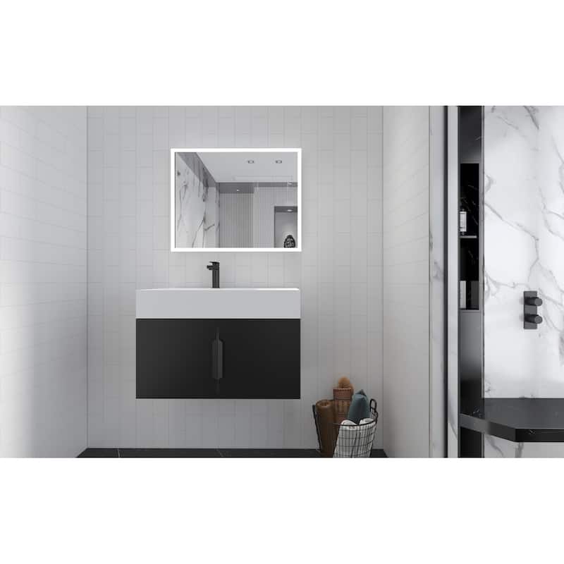Amazon 30" Wall Mounted Bathroom Left Basin Vanity Set w/ White Top
