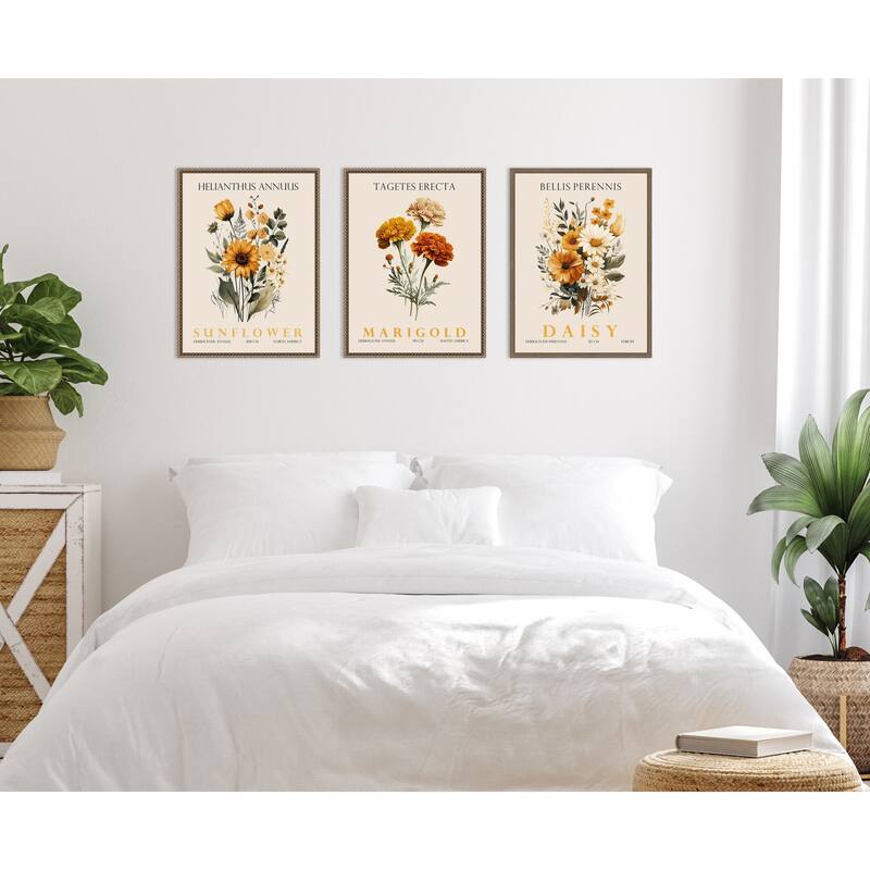 Amanti Art Vintage Sunflower Marigold and Daisy 3 Piece by Christopher Giampietro Framed Canvas Wall Art