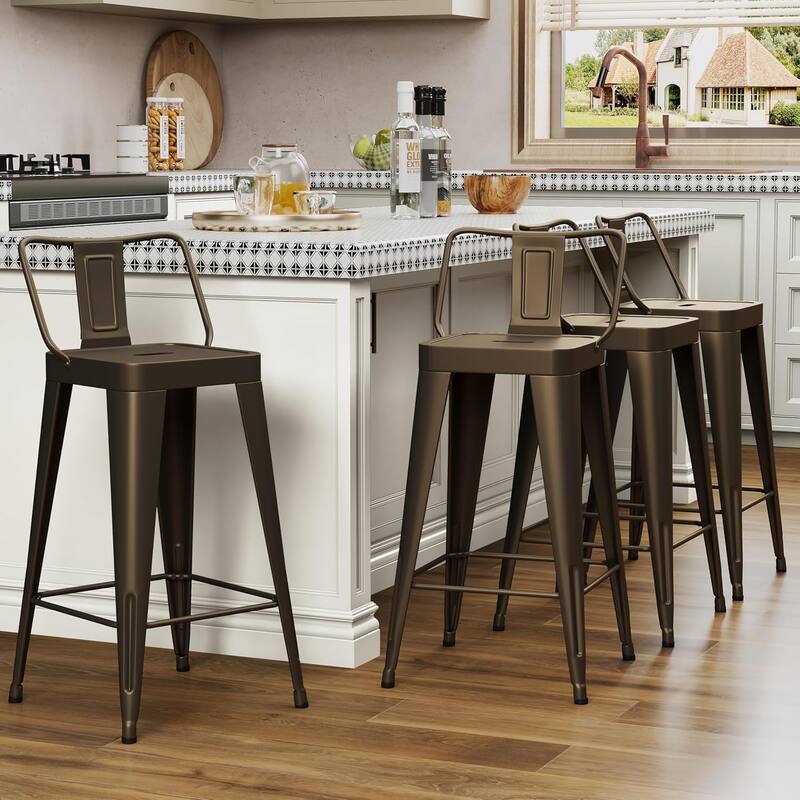 Metal Counter Stools Set of 4 Counter Height Bar Stools 24" Height Barstools with Metal Frame and Low Back