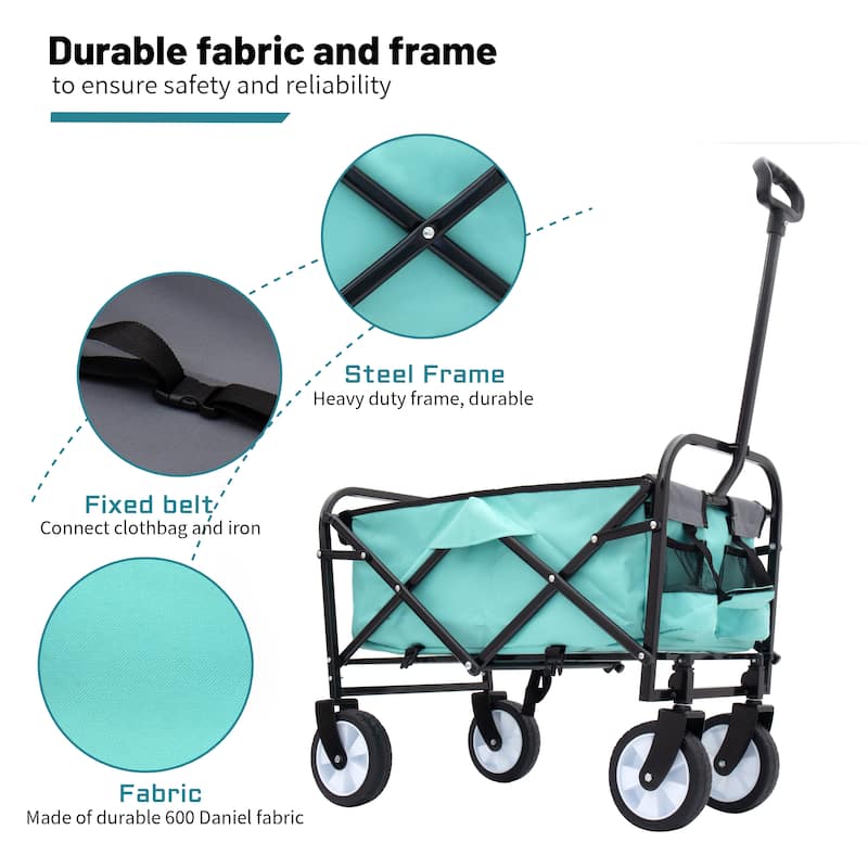 Collapsible Foldable Wagon Cart Beach Wagon Heavy Duty Utility Cart For For Camping With 3Pcs Plastic Liner Bag