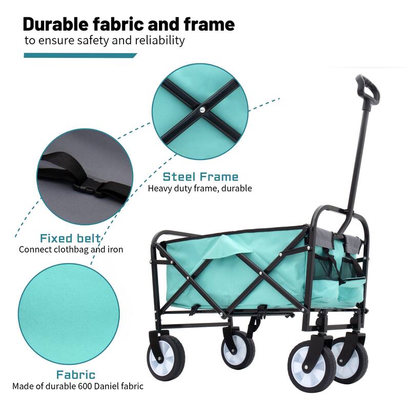 Minimeetall Strap Collapsible Foldable Wagon Cart with strapping system, Utility Wagon Grocery Cart, Supports 225lbs