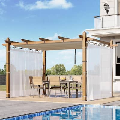10*13FT mesh aluminum flower stand, imitation wood grain column, off-white curtain, white mesh