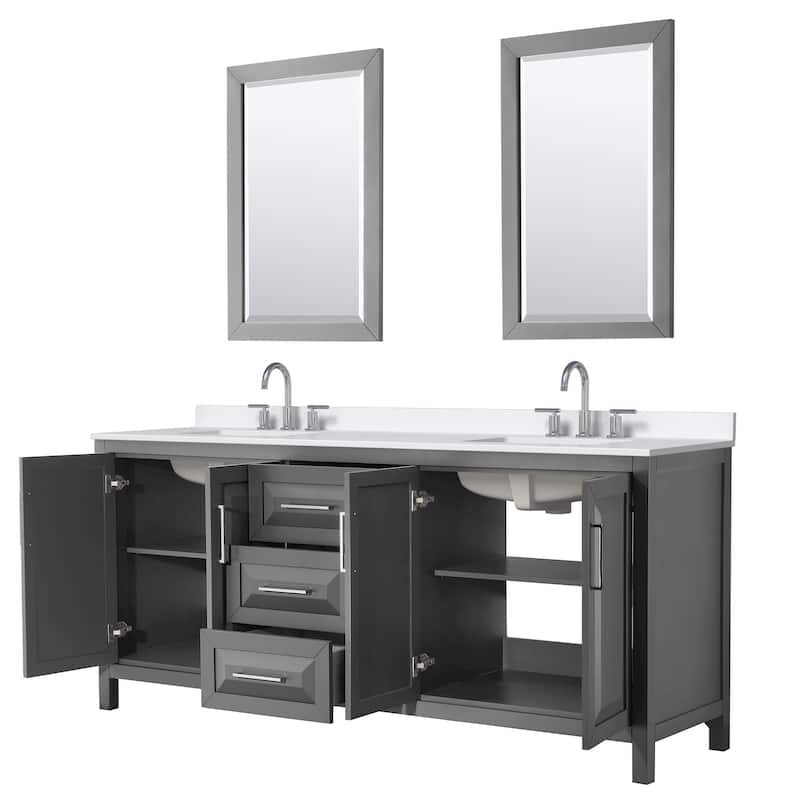 Daria 80-inch Double Vanity, 3 Hole Quartz Top, 24-inch Mirrors