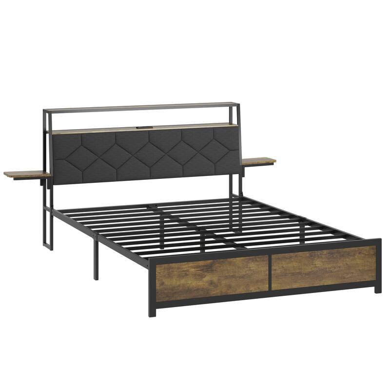 Modern Queen Size Platform Bed with RGB LED Lights,USB Port and Power Outlet