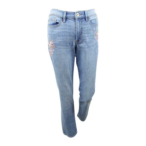 embroidered straight leg jeans