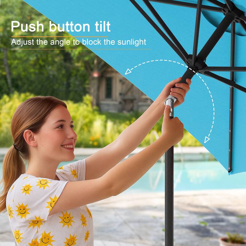 LIVOOSUN 10x6.5ft Steel Solar-Powered LED Patio Umbrella,w/Crank Tilt