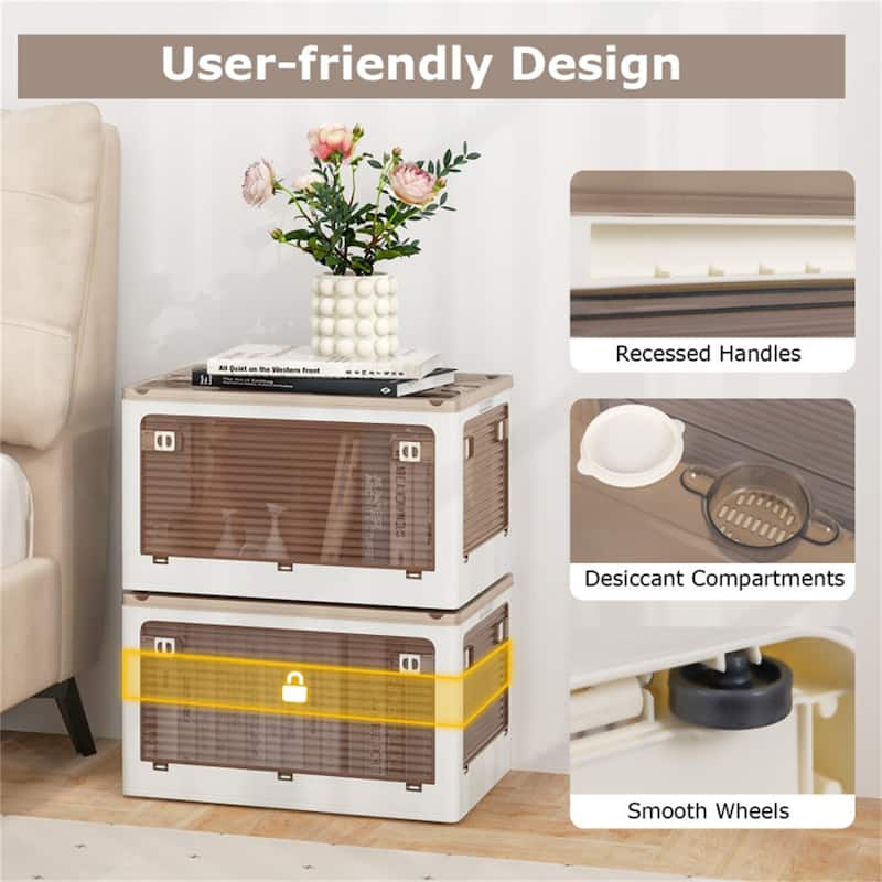 Cream White-Clear Brown Foldable Storage Bins 3-Pack with Wheels