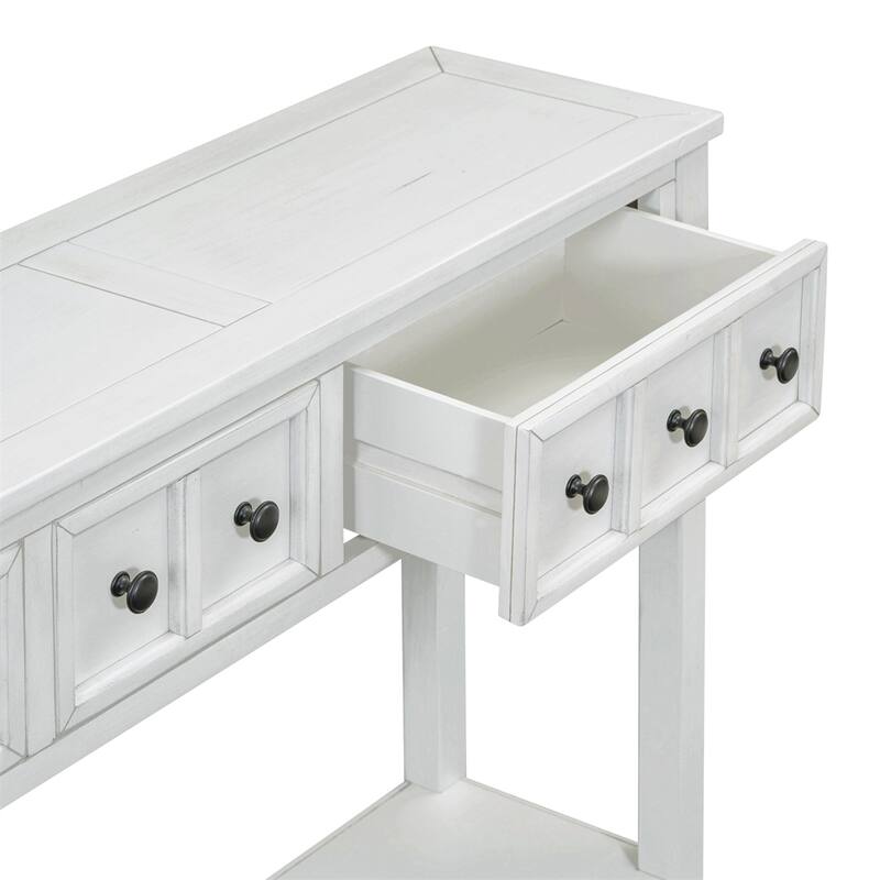 Rustic Entryway Console Table with Two Drawers and Bottom Shelf