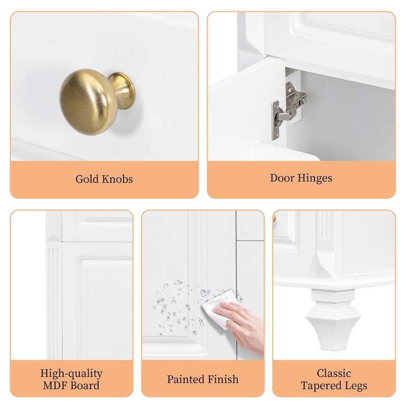 24 Inch Bathroom Vanity with Ceramic Sink, White Freestanding Vanity Cabinet with Flip-Out Drawer and Storage