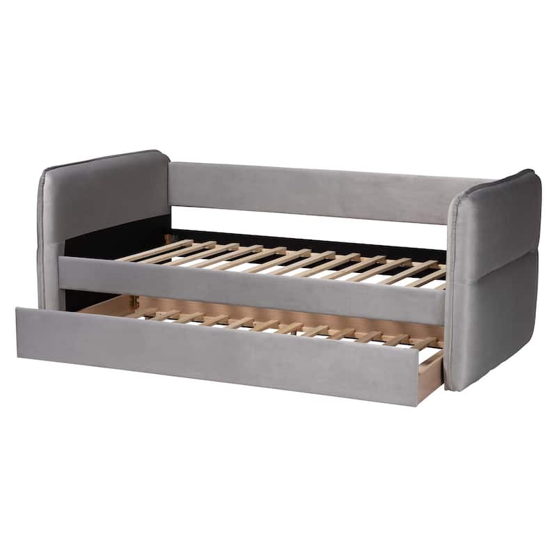 Finch Modern Light Grey Velvet Fabric Daybed with Trundle