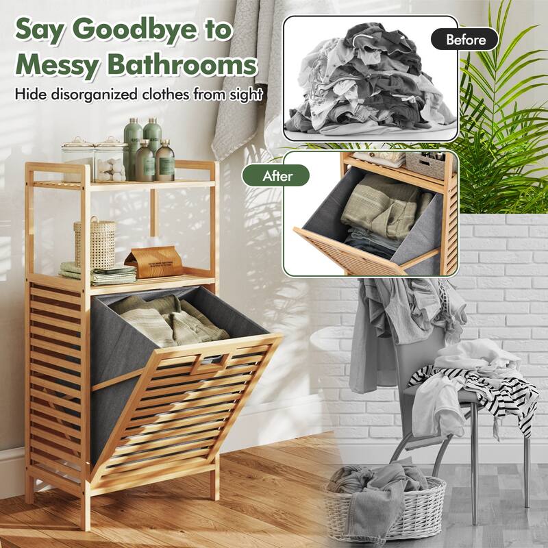 Space-Saving Tilt-Out Laundry Hamper with Wicker Frame and Removable Fabric Storage Bin - 18" x 13" x 38"