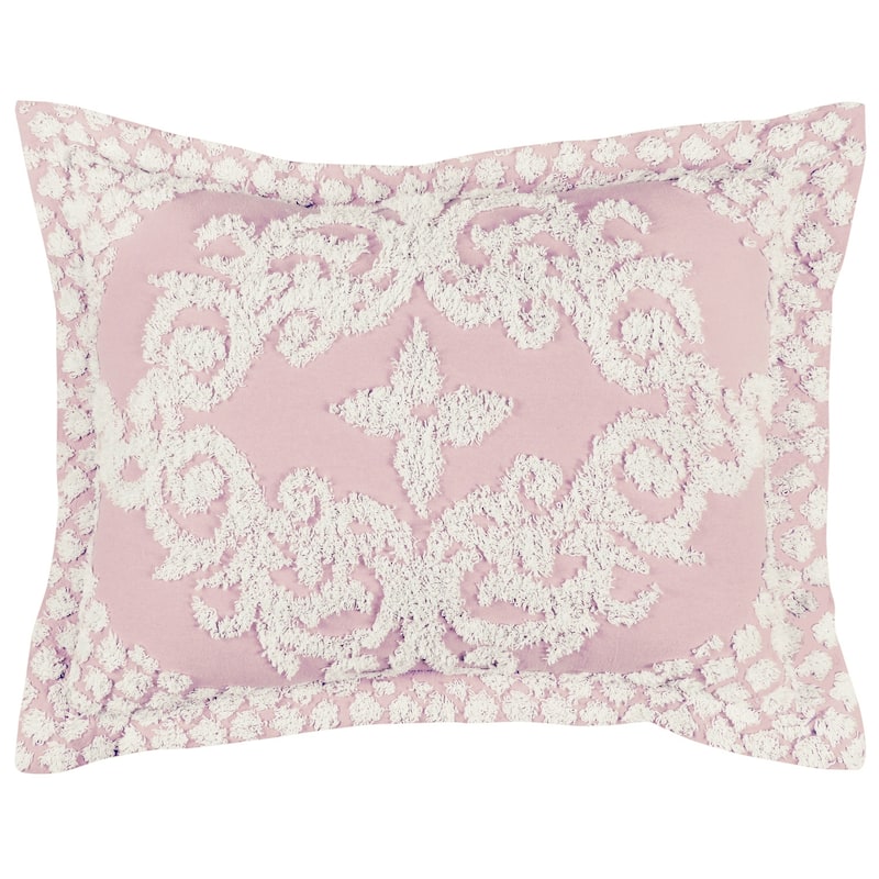 Better Trends Florence Bedspread or Optional Shams, Medallion Design, 100% Cotton Tufted - Pink - Standard Sham