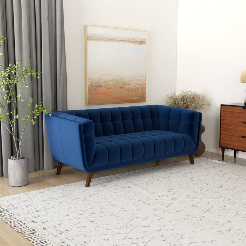 Kameron Modern Chesterfield Velvet Living Room Blue Couch