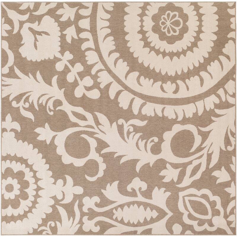 Livabliss Nina Contemporary Floral Indoor/Outdoor Area Rug - 8'9" Square - Beige