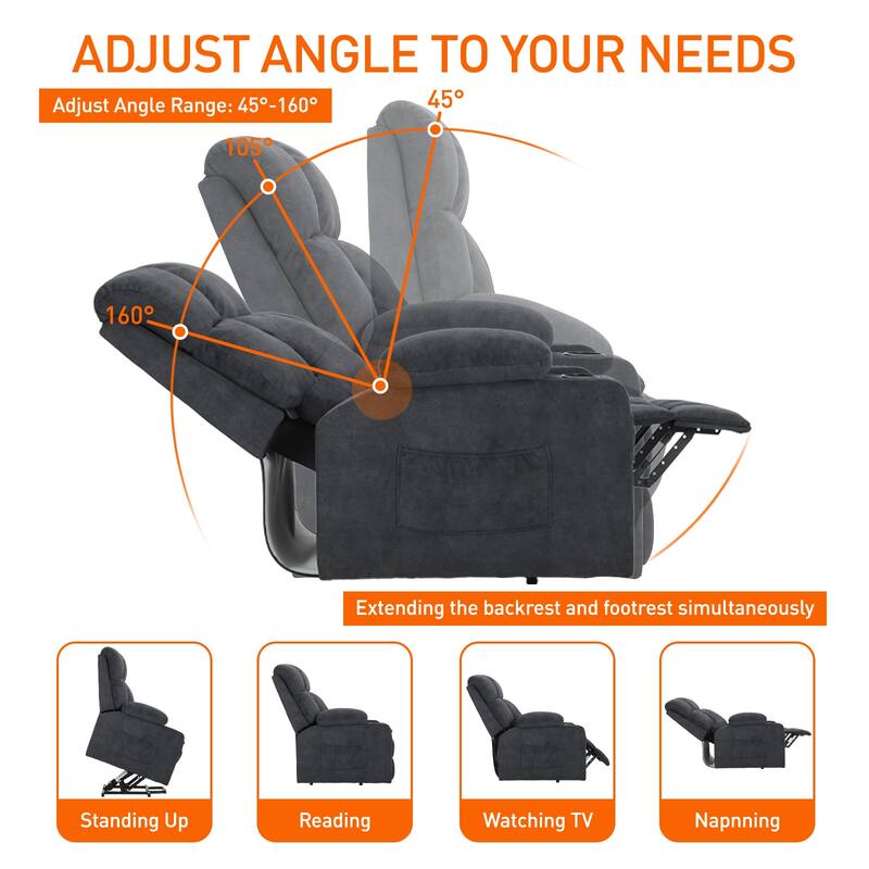 35" Wide Quiet Lift Velvet Recliner w/Massage and Heat