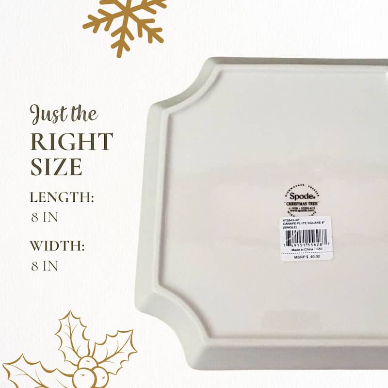 Spode Christmas Tree Square Canape Plate - 8" L x 8" W