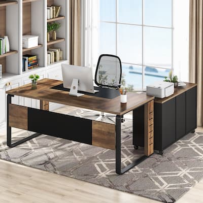L Shaped Desk, 59 inch Computer Office Desk Workstation with File ...