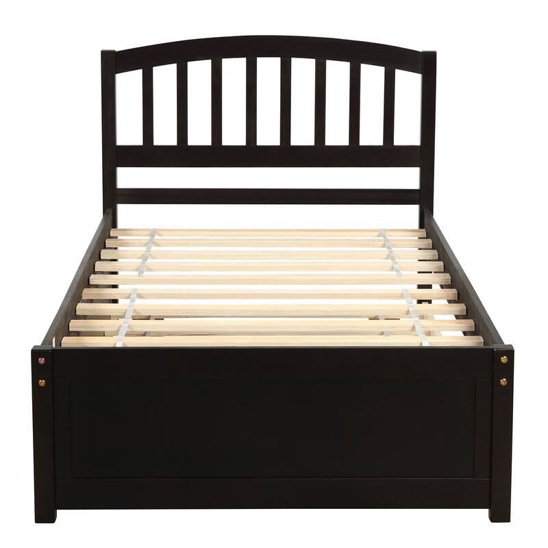 Nestfair Twin Size Platform Bed Wood Bed Frame with Trundle