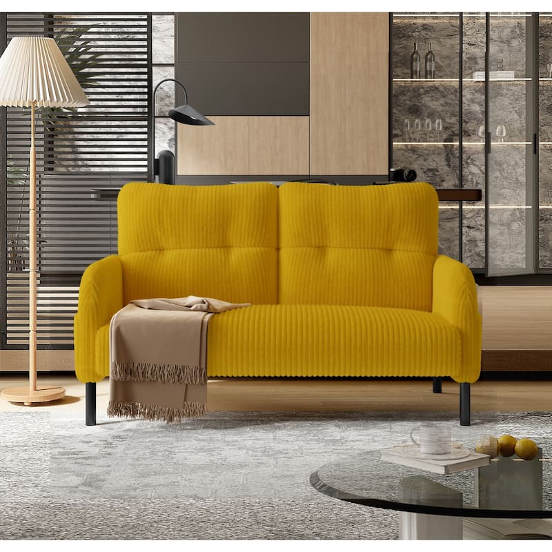 HOMEFUN Corduroy Upholstered Tufted Comfortable Wood Frame Loveseats Sofa with Double Side Pocket - Yellow