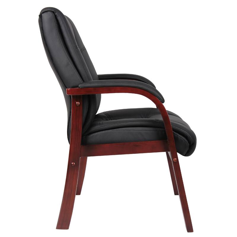 Aria Guest Armchair with Cherry Brown Wood Finish, Black Vinyl