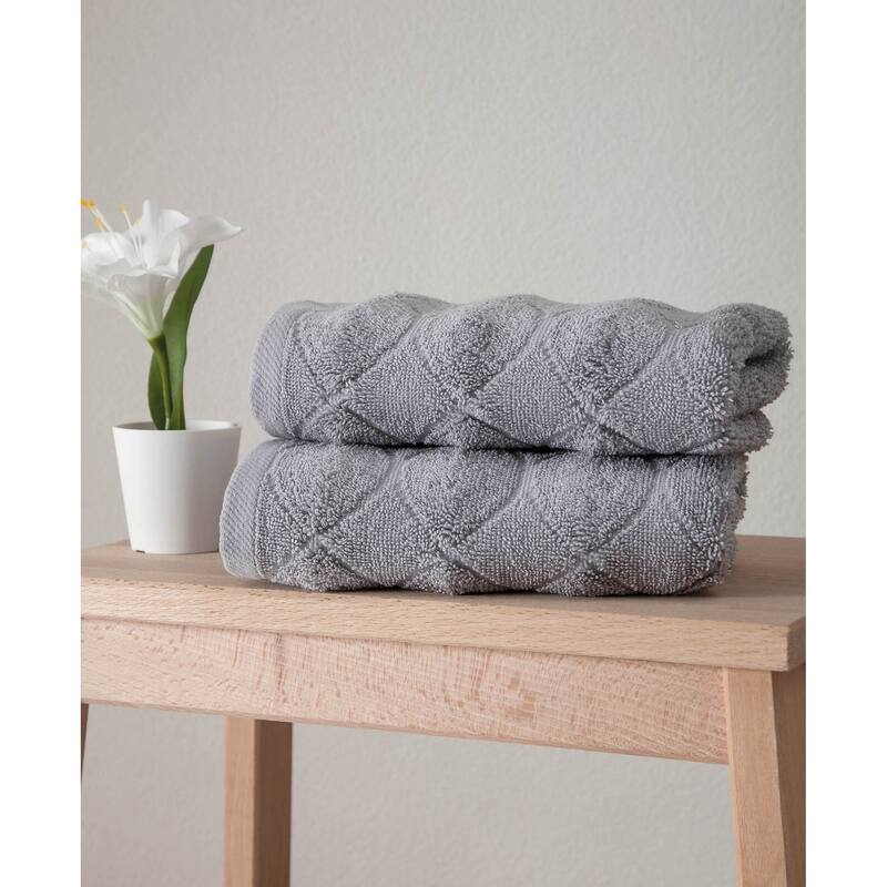 Ozan Premium Home Esperance Collection 100% Turkish Cotton 2-Pc. Hand Towels - Grey