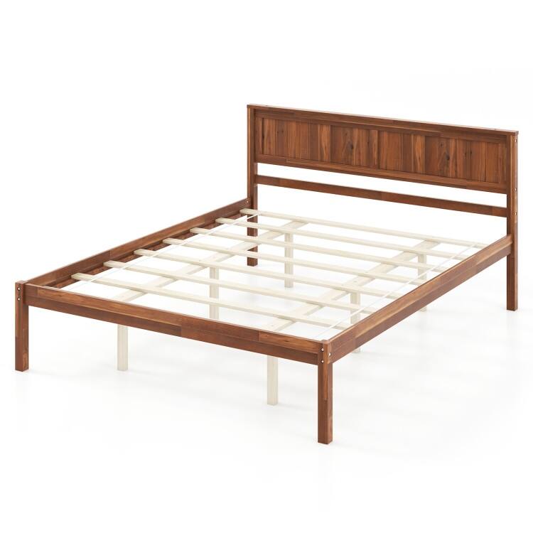 Bed Frame with Wooden Headboard and Slat Support - Queen