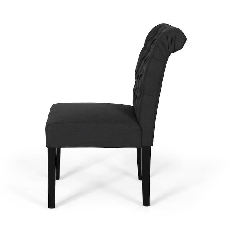 Set of 2 PU Dining Chairs, Dark Gray Tufted Accent Chairs Kitchen