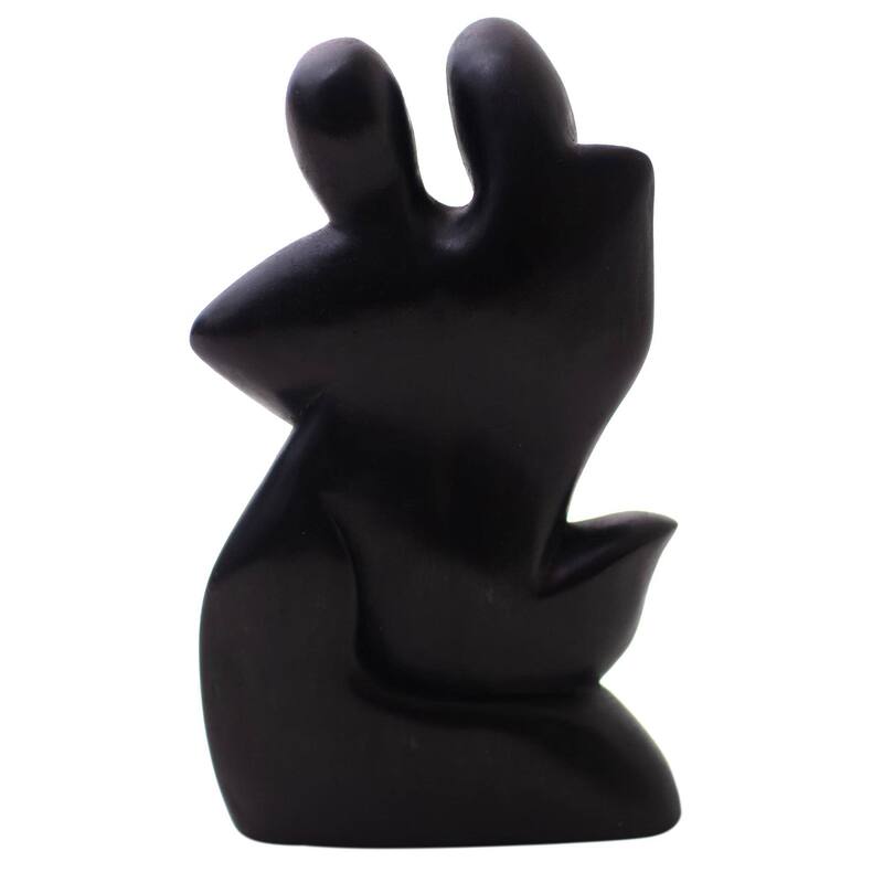 Handmade A Couple In Love Wood Sculpture (Indonesia) - 8.25" H x 5" W x 2" D