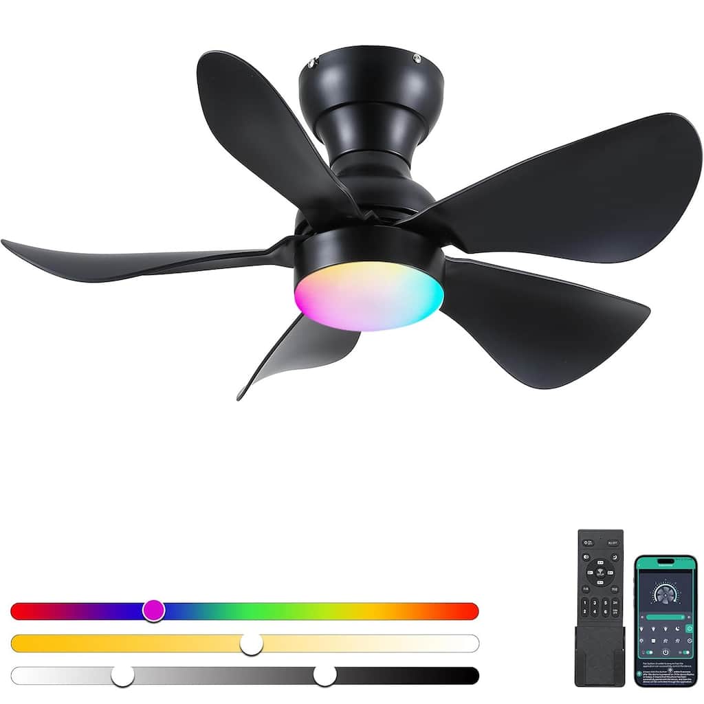36/46 inches RGB Flush Mount Ceiling Fan with Light and Remote