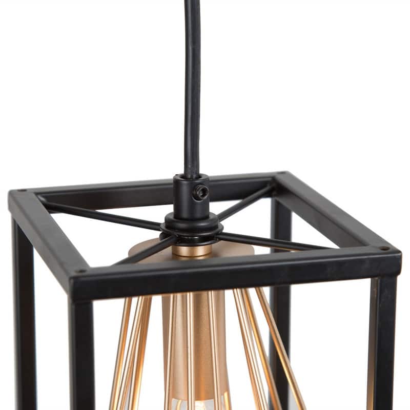 Modern Farmhouse Starburst Mini Pendant Black Gold Single Cage Kitchen Island Lighting - L 5'' * W 5'' * H 8.5''
