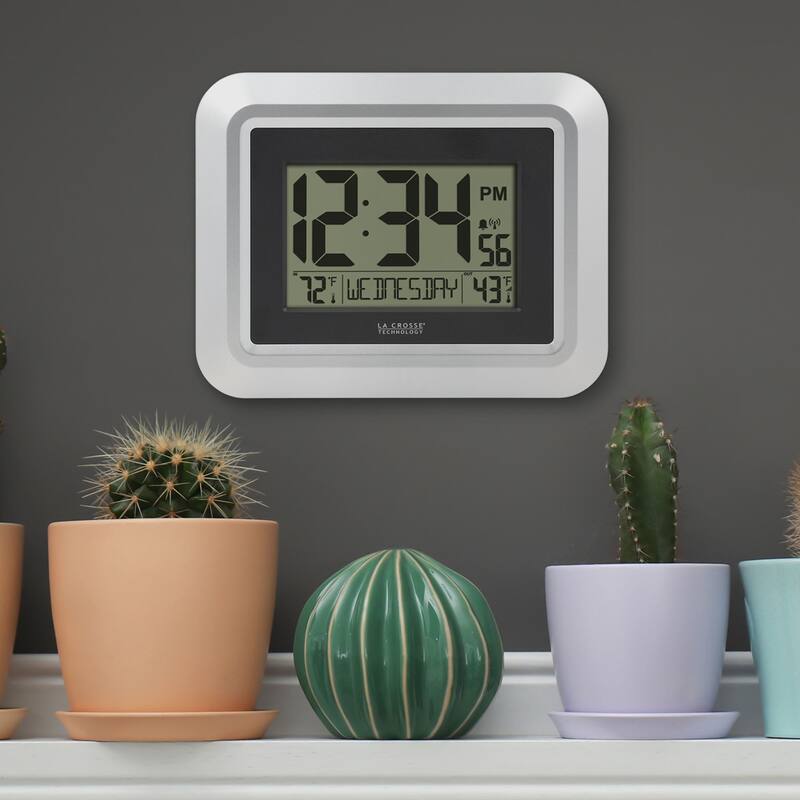 8.75" Silver and Black Digital Wall Clock with Temperature