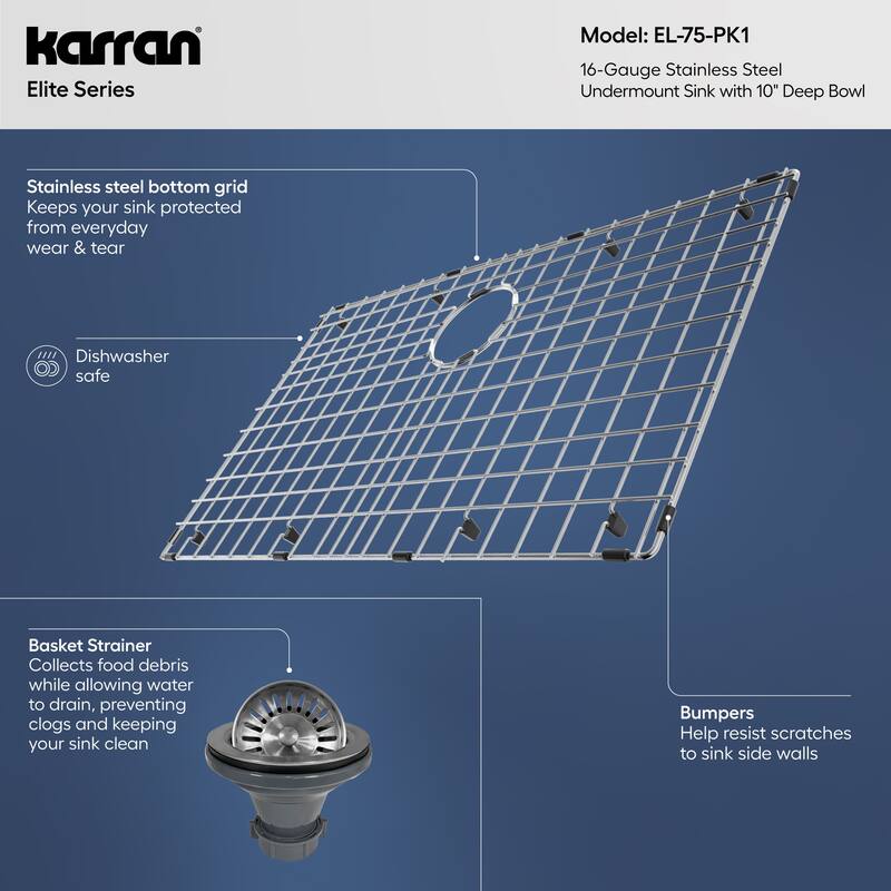Karran 30" Undermount Large Single Bowl Stainless Steel Sink Kit