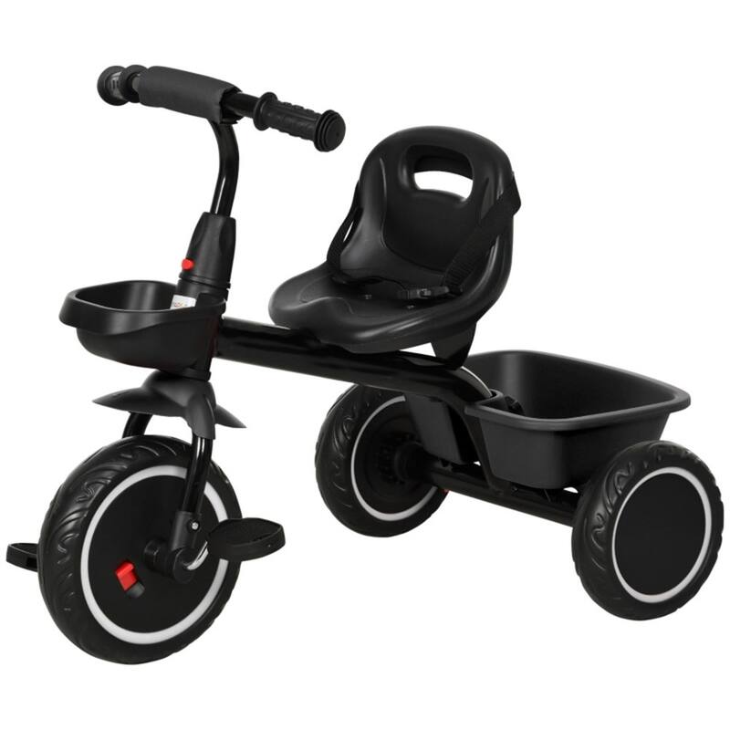 Black 3-Wheel Adjustable Seat Toddler Tricycle with Mudguard Front and Rear Fun Ride for Toddlers - 31.5" L x 19" W x 24.75" H