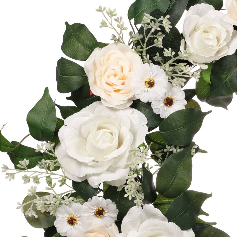 Rose and Camellia Floral Artificial Spring Wreath, 24-Inch, Unlit