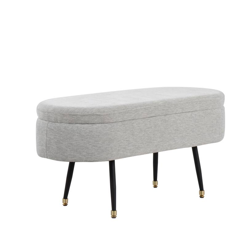 Harvey Contemporary Storage Bench in Black Metal and Light Grey Fabric with Gold Metal Accent by LumiSource