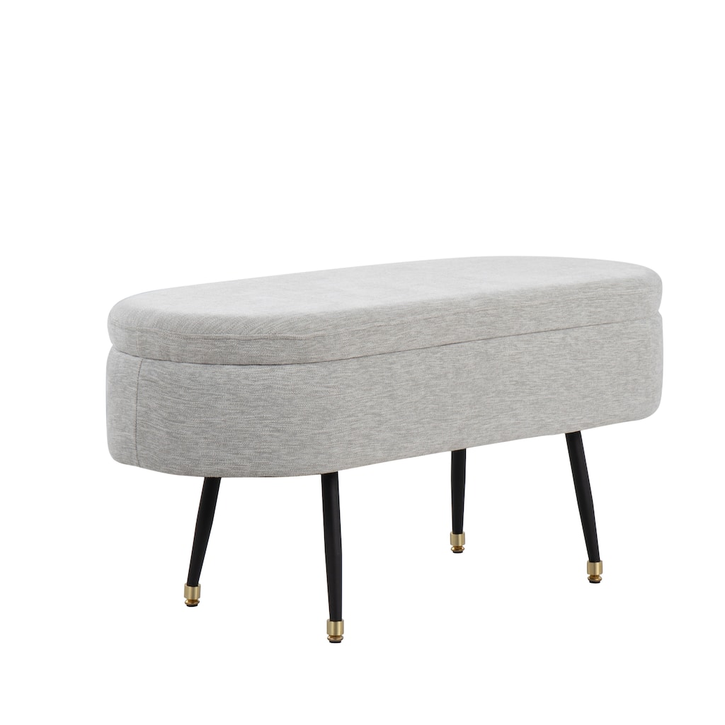 Harvey Contemporary Storage Bench in Black Metal and Light Grey Fabric with Gold Metal Accent by LumiSource