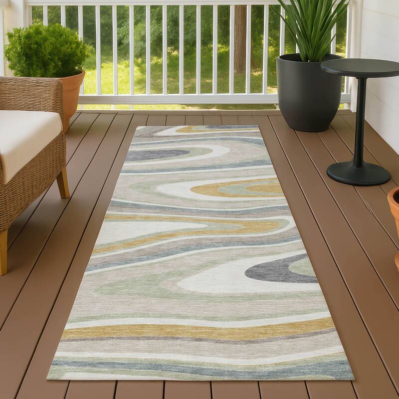 Machine Washable Indoor/ Outdoor Abstract Busey Chantille Rug - Ivory - 2'3" x 7'6"