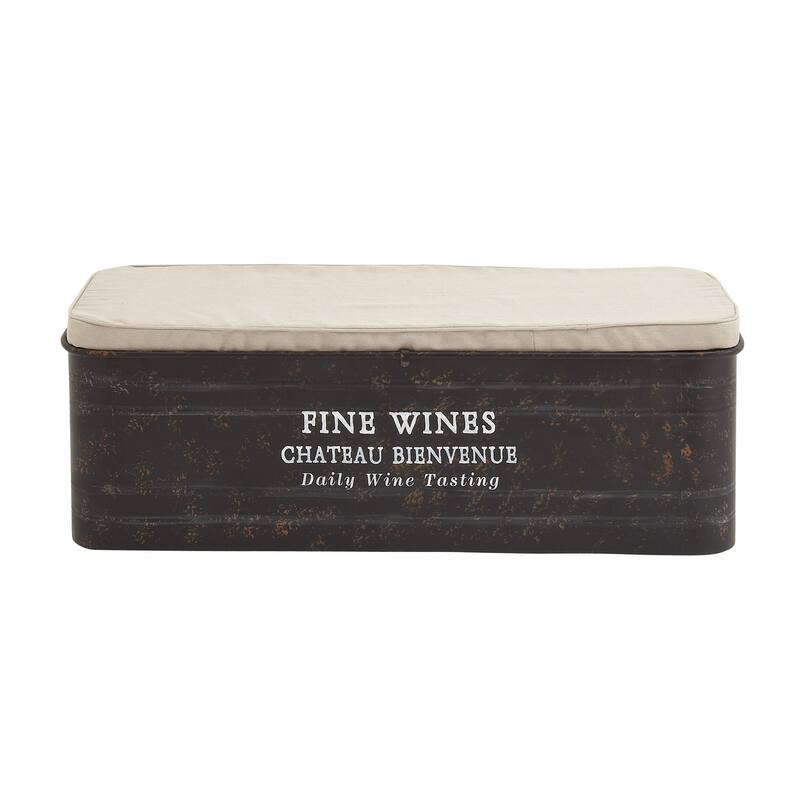 Metal Text Storage Bench with Cream Burlap Top and Champagne Typography - Brown - Roche River Decor - 16"W x 48"L x 17"H